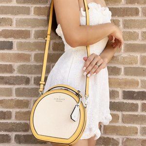 Kate Spade Traveler Canvas Canteen Round Crossbody Yellow Multi Novelty